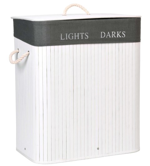KOSZ BAMBUSOWY POJEMNIK NA PRANIE 2 KOMORY BIAŁO-SZARY