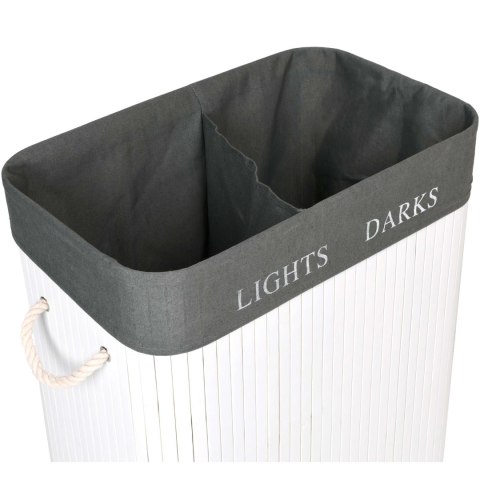 KOSZ BAMBUSOWY POJEMNIK NA PRANIE 2 KOMORY BIAŁO-SZARY