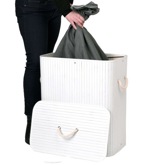 KOSZ BAMBUSOWY POJEMNIK NA PRANIE 2 KOMORY BIAŁO-SZARY