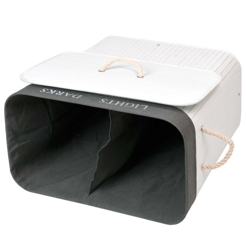 KOSZ BAMBUSOWY POJEMNIK NA PRANIE 2 KOMORY BIAŁO-SZARY