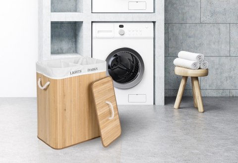 KOSZ BAMBUSOWY POJEMNIK NA PRANIE 2 KOMORY NATURALNY
