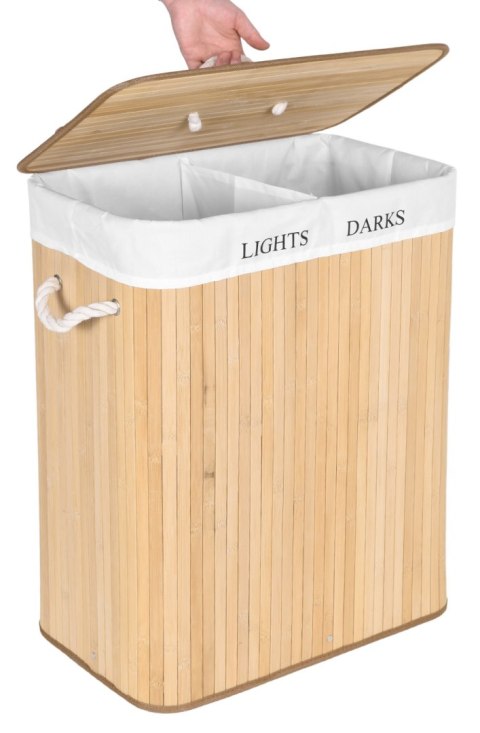 KOSZ BAMBUSOWY POJEMNIK NA PRANIE 2 KOMORY NATURALNY