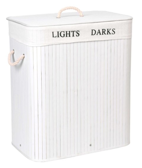 KOSZ BAMBUSOWY Z POKRYWĄ 100L 2 KOMORY BIAŁY