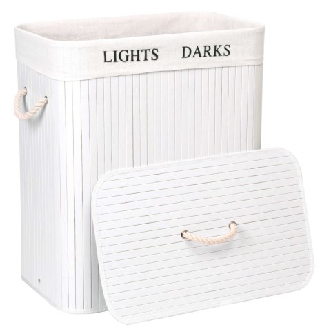 KOSZ BAMBUSOWY Z POKRYWĄ 100L 2 KOMORY BIAŁY