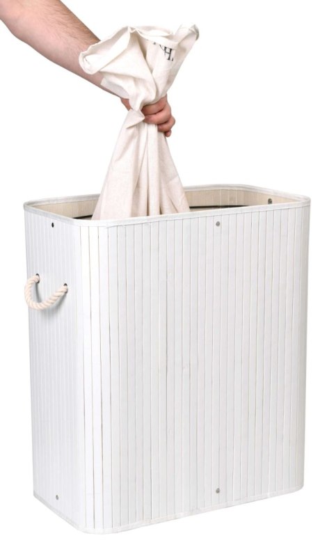 KOSZ BAMBUSOWY Z POKRYWĄ 100L 2 KOMORY BIAŁY