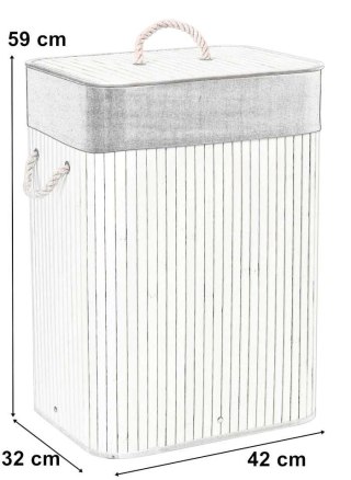 KOSZ NA PRANIE BAMBUSOWY Z POKRYWĄ 80L BIAŁO-SZARY