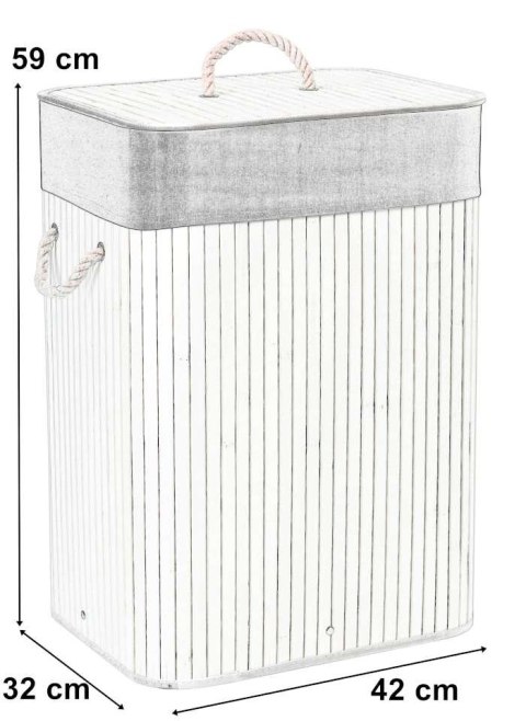 KOSZ NA PRANIE BAMBUSOWY Z POKRYWĄ 80L BIAŁO-SZARY