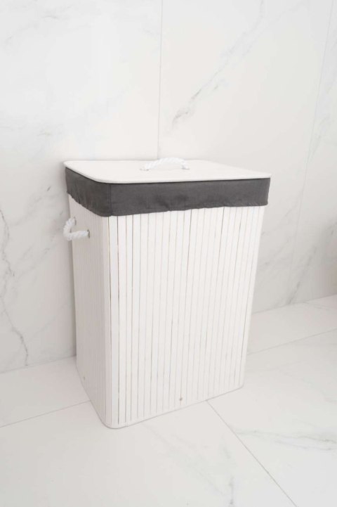 KOSZ NA PRANIE BAMBUSOWY Z POKRYWĄ 80L BIAŁO-SZARY