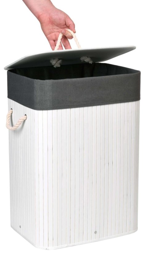 KOSZ NA PRANIE BAMBUSOWY Z POKRYWĄ 80L BIAŁO-SZARY