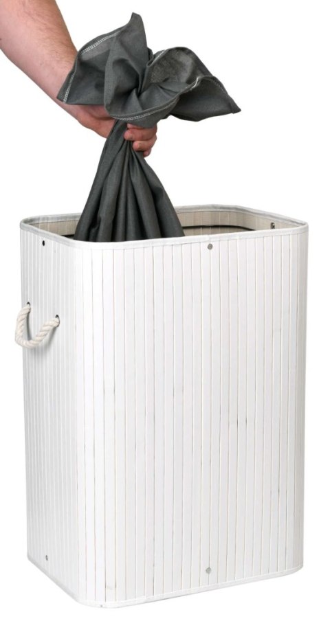 KOSZ NA PRANIE BAMBUSOWY Z POKRYWĄ 80L BIAŁO-SZARY