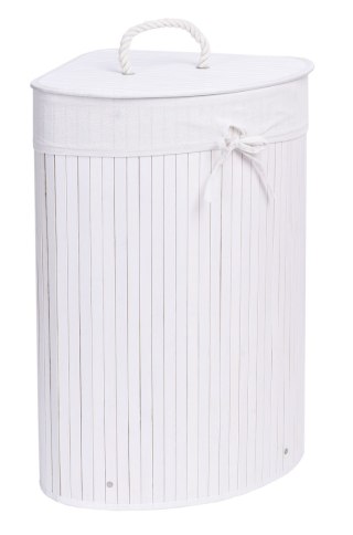 KOSZ NAROŻNY NA PRANIE BAMBUSOWY Z POKRYWĄ BIAŁY