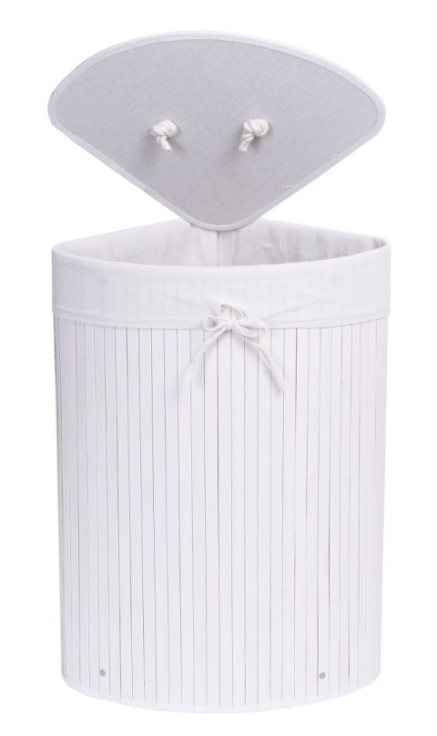 KOSZ NAROŻNY NA PRANIE BAMBUSOWY Z POKRYWĄ BIAŁY