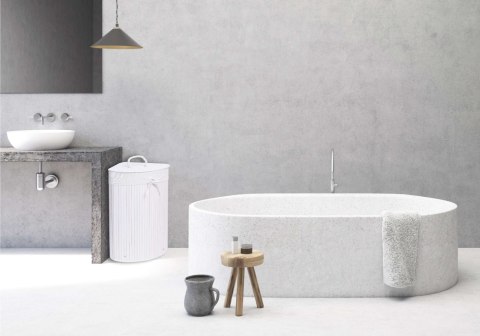 KOSZ NAROŻNY NA PRANIE BAMBUSOWY Z POKRYWĄ BIAŁY