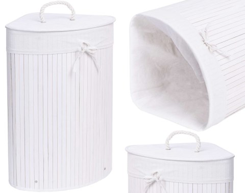 KOSZ NAROŻNY NA PRANIE BAMBUSOWY Z POKRYWĄ BIAŁY