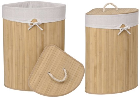 KOSZ NAROŻNY NA PRANIE BAMBUSOWY Z POKRYWĄ NATURAL 60L