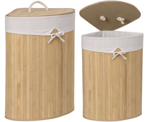 KOSZ NAROŻNY NA PRANIE BAMBUSOWY Z POKRYWĄ NATURAL 60L