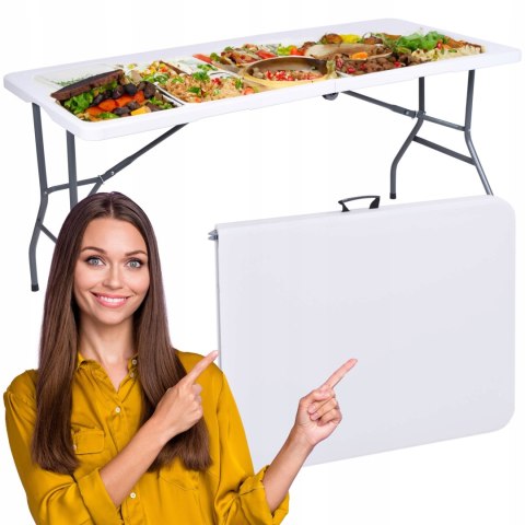 STÓŁ CATERINGOWY RICO SKŁADANY W WALIZKĘ 152 CM BIAŁY