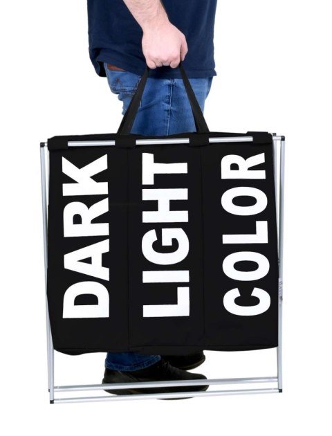 TRZYKOMOROWY KOSZ NA PRANIE TRIKO - 130L - CZARNY