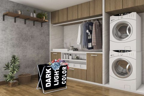 TRZYKOMOROWY KOSZ NA PRANIE TRIKO - 130L - CZARNY