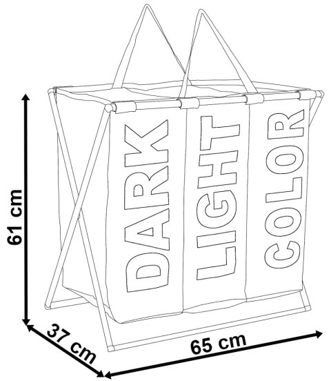 TRZYKOMOROWY KOSZ NA PRANIE TRIKO - 130L - CZARNY