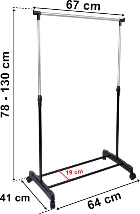WIESZAK GARDEROBIANY NA KÓŁKACH VERA REGULOWANY - POJEDYNCZY