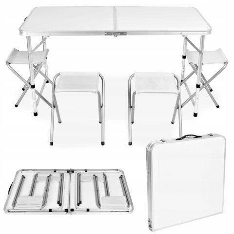 ZESTAW TURYSTYCZNY TRAMP KEMPINGOWY STÓŁ Z 4 KRZESŁAMI BIAŁY