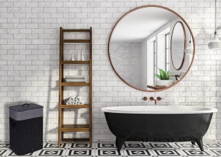 KOSZ NA PRANIE BAMBUSOWY Z POKRYWĄ 80L CZARNO-SZARY