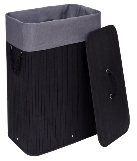 KOSZ NA PRANIE BAMBUSOWY Z POKRYWĄ 80L CZARNO-SZARY