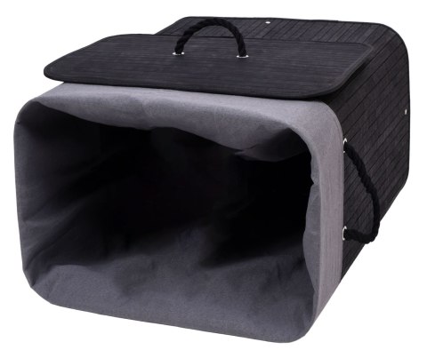 KOSZ NA PRANIE BAMBUSOWY Z POKRYWĄ 80L CZARNO-SZARY