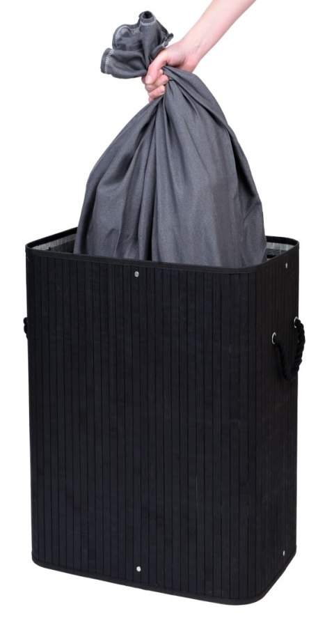 KOSZ NA PRANIE BAMBUSOWY Z POKRYWĄ 80L CZARNO-SZARY