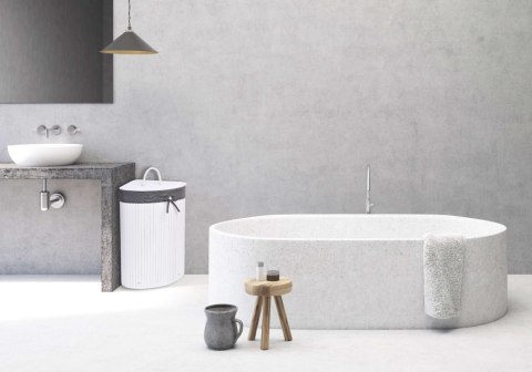 KOSZ NAROŻNY NA PRANIE BAMBUSOWY Z POKRYWĄ BIAŁO-SZARY