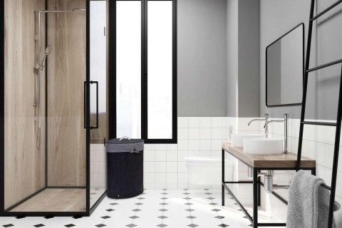 KOSZ NAROŻNY NA PRANIE BAMBUSOWY Z POKRYWĄ CZARNY