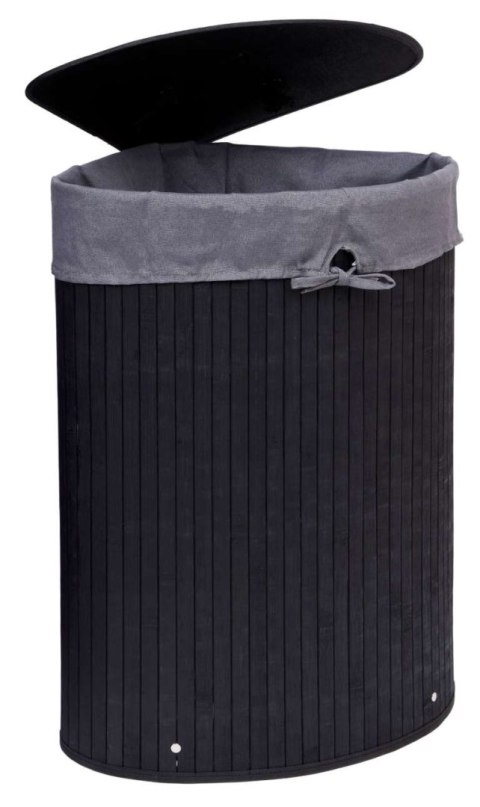 KOSZ NAROŻNY NA PRANIE BAMBUSOWY Z POKRYWĄ CZARNY