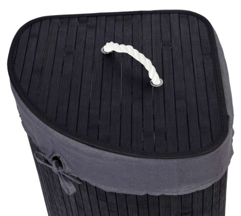 KOSZ NAROŻNY NA PRANIE BAMBUSOWY Z POKRYWĄ CZARNY