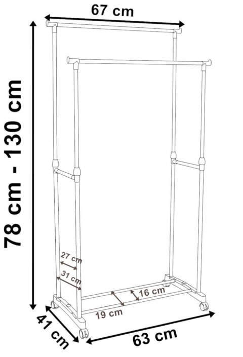 MOBILNY WIESZAK PODWÓJNY NA KÓŁKACH AMA CZARNY