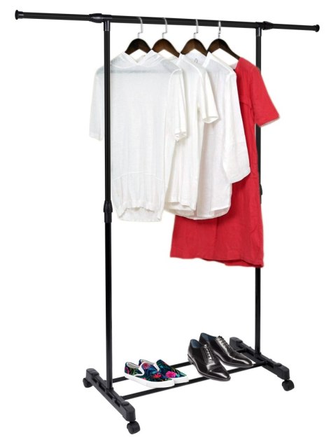 MOBILNY WIESZAK STOJĄCY NA KÓŁKACH DEKA CZARNY