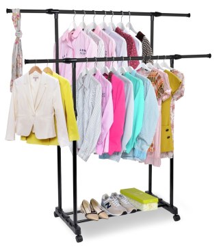 MOBILNY WIESZAK STOJĄCY PODWÓJNY NA KÓŁKACH DARA CZARNY