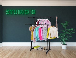 MOBILNY WIESZAK STOJĄCY PODWÓJNY NA KÓŁKACH DARA CZARNY