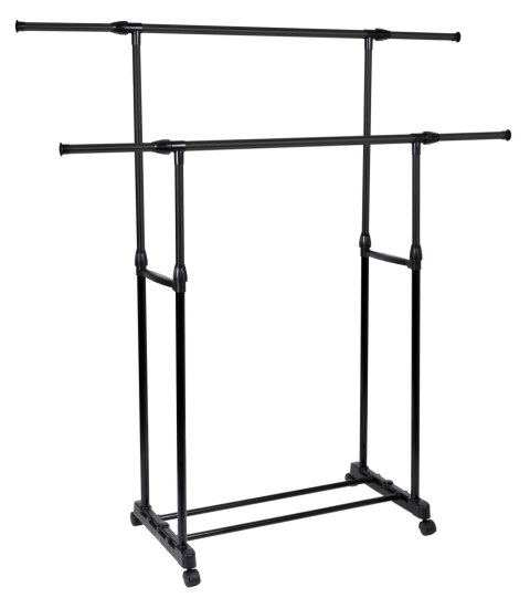 MOBILNY WIESZAK STOJĄCY PODWÓJNY NA KÓŁKACH DARA CZARNY