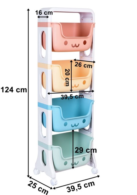 PLASTIKOWY REGAŁ NA KÓŁKACH BOBBY 4 PÓŁKI