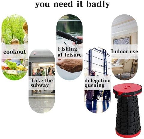 PRZENOŚNY STOŁEK TABORET SKŁADANY CZERWONO-CZARNY SITUP