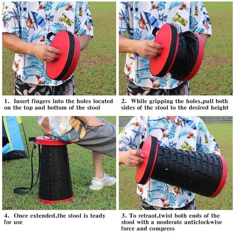 PRZENOŚNY STOŁEK TABORET SKŁADANY CZERWONO-CZARNY SITUP