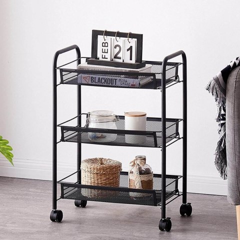 REGAŁ NA KÓŁKACH 3 POZIOMY HALSEN CZARNY