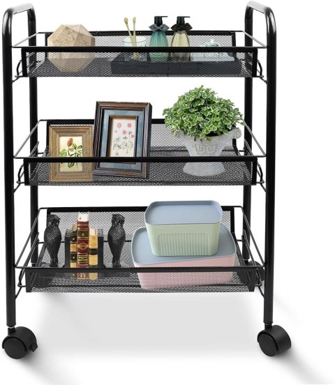 REGAŁ NA KÓŁKACH 3 POZIOMY HALSEN CZARNY