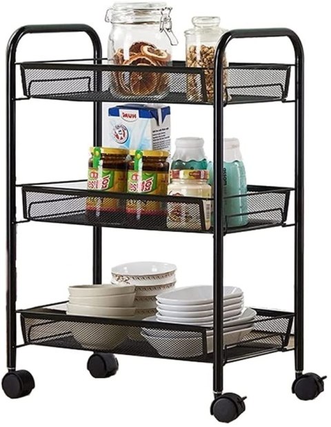 REGAŁ NA KÓŁKACH 3 POZIOMY HALSEN CZARNY