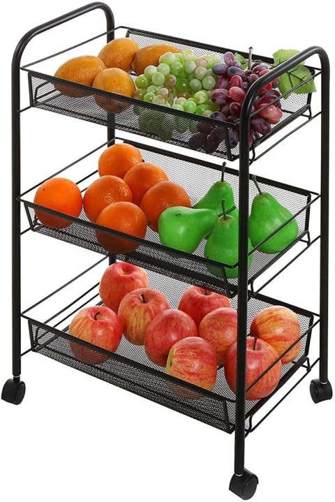 REGAŁ NA KÓŁKACH 3 POZIOMY HALSEN CZARNY