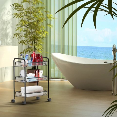 REGAŁ NA KÓŁKACH 3 POZIOMY HALSEN CZARNY