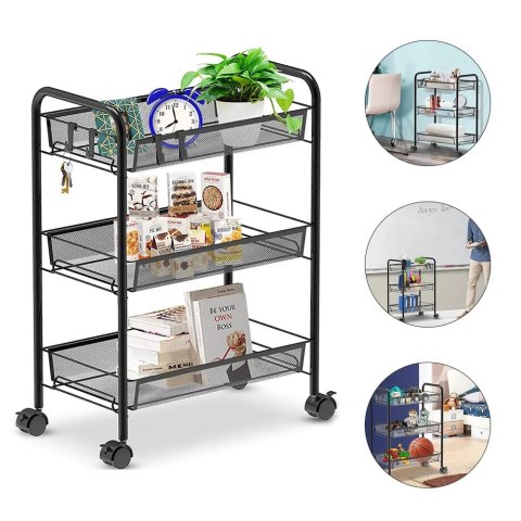 REGAŁ NA KÓŁKACH 3 POZIOMY HALSEN CZARNY