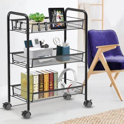 REGAŁ NA KÓŁKACH 3 POZIOMY HALSEN CZARNY