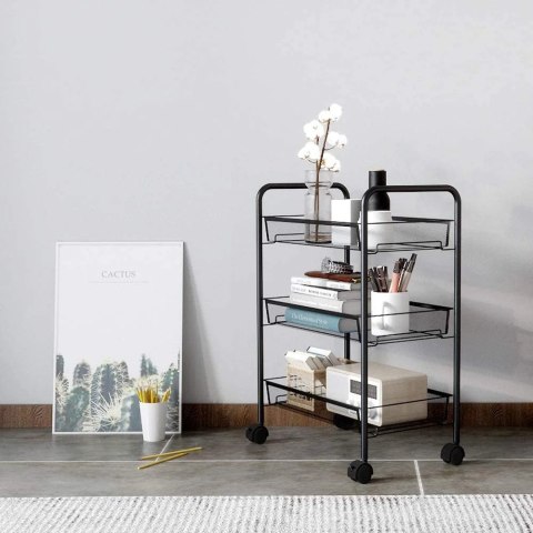 REGAŁ NA KÓŁKACH 3 POZIOMY HALSEN CZARNY